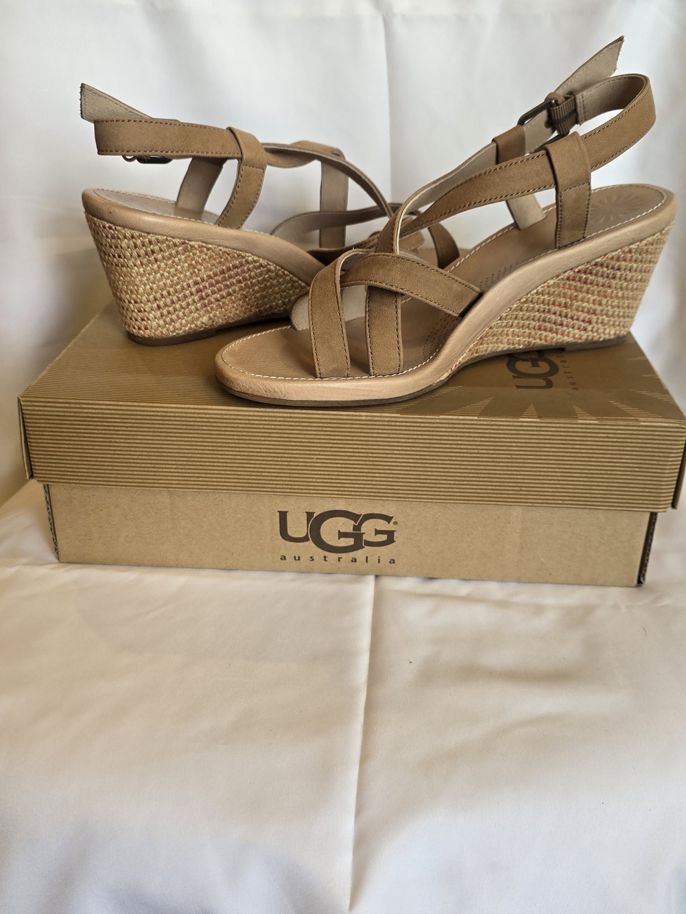 UGG Women's Tan Strappy Wedge Sandals